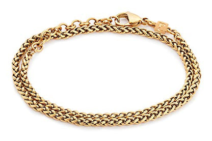 Mens Bracelet - Stainless Steel, Non Tarnish Rope Chain Bracelets, Stylish Fathers Day Gift for Dad, Husband, Boyfriend. - color: Layered Gold