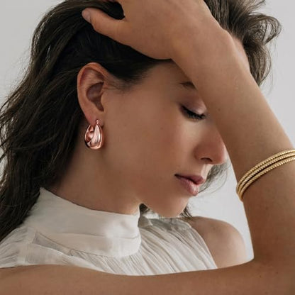 OOOPEL Gold Hoop Earrings for Women,925 Sterling Silver Chunky Hoop Earrings Hypoallergenic Lightweight 14K Gold Plated Thick Gold Hoops for Women 22mm 26mm - color: rose gold-26