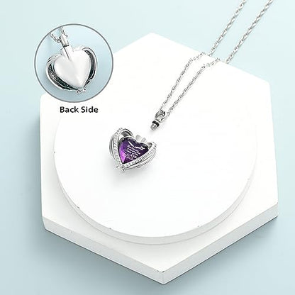 shajwo Cremation Heart Urn Necklace Ashes Jewelry for Women Men Keepsake Pendant Memorial Locket Ash Holder - color: Wing-G Purple