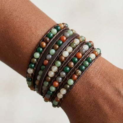 YGLINE Natural Stone Wrap Bracelet for Women Boho Bracelets Healing Crystal Beaded Bracelet Adjustable 3/5 Wraps Bracelet Handmade Birthday Gifts for Women - color: agate-5w