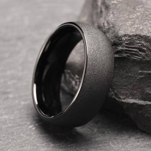Black Tungsten Carbide Rings for Men 8mm Men's Wedding Band | The sandblasted finish is stylish and comfortable, suitable for everyday wear It is scratch-resistant and hypoallergenic.