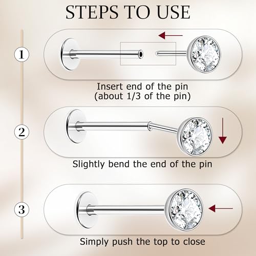 NICEIGHT 4Pcs 16G G23 Titanium Threadless Push in Labret Monroe Studs Lip Rings Hypoallergenic Cartilage Stud Earrings for Sensitive Ear Flat Back Stud Helix Tragus Conch Piercing Jewelry 6/8/10MM - color: Silver, size: 8MM