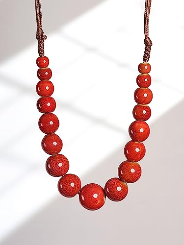 MINACHI Hippie Boho Colorful Ceramic Round Beads Strand Necklace, Bohemian Fashion Statement Jewelry Gift for Women - color: S04
