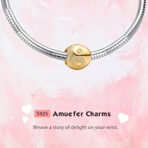 S925 Bead Pendant Charms for Bracelets Necklaces, Compatible with Pandora, Jewelry Making DIY - style: Yin Yang Tai Chi Charm 14K Gold Plated