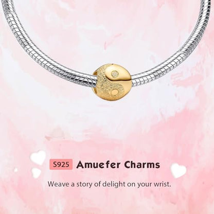S925 Bead Pendant Charms for Bracelets Necklaces, Compatible with Pandora, Jewelry Making DIY - style: Yin Yang Tai Chi Charm 14K Gold Plated