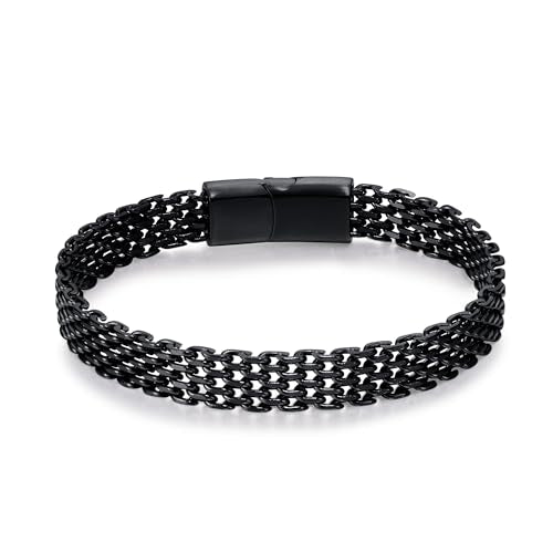 Mens Bracelet-Stainless Steel Magnetic Clasp Franco Chain Bracelets for Men - color: C-Black