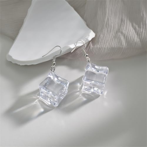 Ice Cube Acrylic Earrings Funny Irregular Clear Crystal 3D Long Transparent Square Geometric Lightweight Dangle Drop Earrings for Women Minimalist Hot Summer Holiday Christmas Unique Trendy Jewelry Gifts - style: Ice cube earring