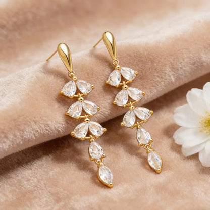 Sonateomber Gold Silver Pearl Rhinestone Dangle Earrings for Women, Elegant CZ Leaf Butterfly Bridal Earings Prom Wedding Fashion Jewelry Gift - color: Cubic Zirconia Gold