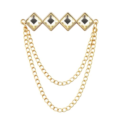 Gem Brooch Pins Hanging Chain Lapel Pin for Men Suits Metal Tassel Chain Collar Pins Suit Brooch Vintage Crystal Rhinestone Brooches for Men Wedding Business Prom Party - color: Light Brown
