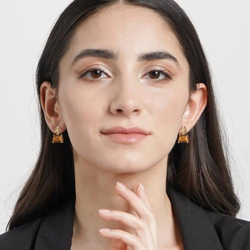 Flyonce Brown Earrings for Women, Sparkly Rhinestone Crystal Hypoallergenic Simple Dainty Small Triangle Drop Dangle Earring for Formal Summer Holiday - style: Pierced
