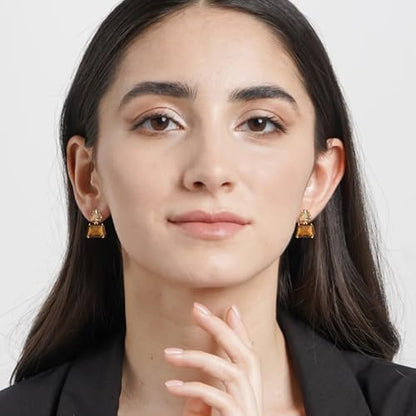 Flyonce Brown Earrings for Women, Sparkly Rhinestone Crystal Hypoallergenic Simple Dainty Small Triangle Drop Dangle Earring for Formal Summer Holiday - style: Pierced
