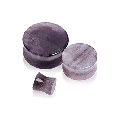 Pierced Owl Natural Amethyst Semi-Precious Stone Saddle Plugs, Sold as a Pair - style: 25mm (1")
