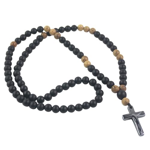 Wood Bead Necklace Africa Wooden Chain Statement Unisex Chunky Necklaces - color: A- Black