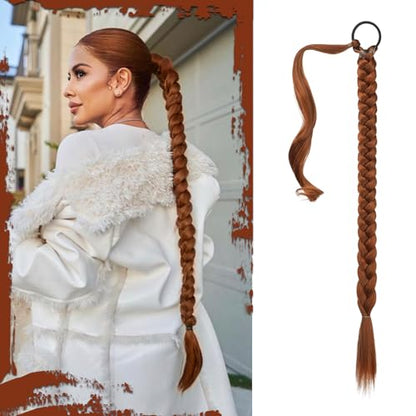 Long Braid Ponytail Extension with Hair Tie Straight Sleek Wrap Around Hair Extensions Braid Pony Tail Fluffy Natural Soft Synthetic Hairpieces for Women Daily Wear, 26 inch-Copper Red - color: Copper Red, size: 26 Inch (Pack of 1)