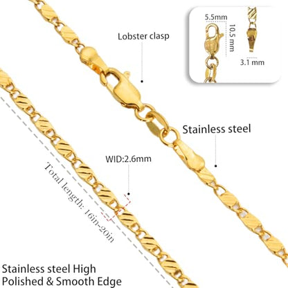 Womens Stainless Steel 18K Gold Plated Chain Necklace Jewelry Silver link Chain for Women Waterproof Never Tarnish 2/3/4mm 16 18 20 Inches - size: 16 inch, style: Mirror Chain