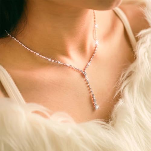 Yean Silver Bridal Jewelry Set Rhinestone Wedding Necklace and Earring Set Prom Jewelry for Women and Bride - color: Rose Gold