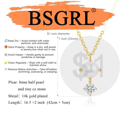 Pearl Necklace for Women- 14K Gold-plated/White Gold-plated Dainty Pearl Necklace for Women - color: Gold CZ pearl 373