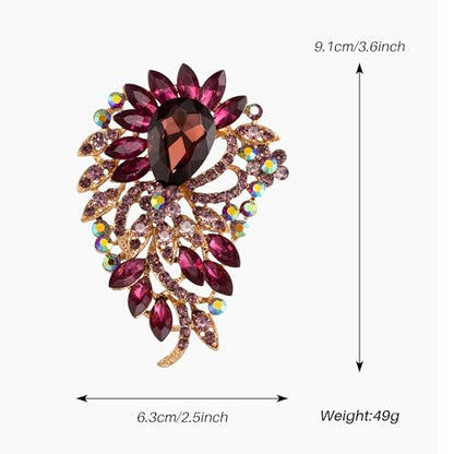 SELOVO Big Large Flower Statement Brooches Pins Scarf Decoration Gold Tone - color: purple