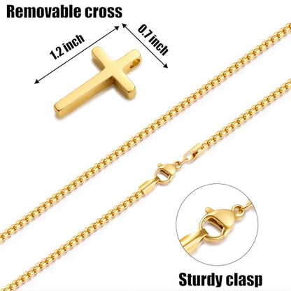 Fiusem Cross Necklace for Men, Stainless Steel Cross Pendant Jewelry Gift | Silver/Gold/Black Mens Cross Necklaces with 2.5mm Cross Chain, Box Chain 16-28 Inch - size: 20.0 Inches, style: Small Golden cross: 1.2" * 0.7"