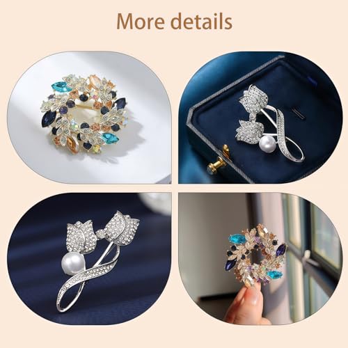 2pcs Rhinestone Brooch Pin for Women Dress Elegant Stylish Crystal Brooches Fashion Accessories Pins Lapel Boutonniere Ideas Wedding Christmas Birthday Jewelry Easter Gift - color: 09 Blue Colorful/Silver