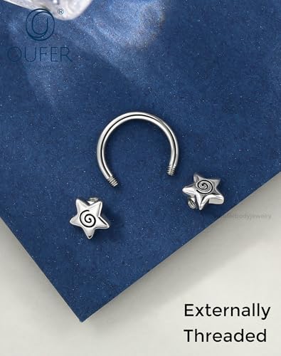 OUFER Septum Rings 16g Septum Jewelry Star Daith Earrings Gothic Tragus Helix Piercing Jewelry for Women Men - color: Steel