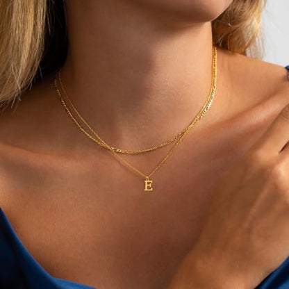 Initial Necklaces for Women Dainty Gold Silver Layered Letter Pendant Necklace Cute Figaro Chain Choker Necklace Personalized Trendy Stuff Jewelry Stack Gift for Women Her - color: Gold, style: E