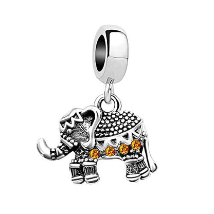 KunBead Elephant Birthstone Dangle Bead Birthday Charms Compatible with Pandora Bracelet for Women - color: November