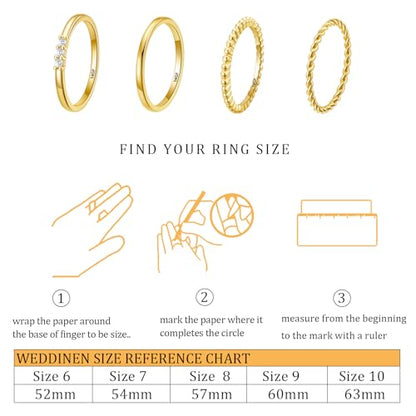 WEDDINEN 4PC Gold Rings for Women, S925 Sterling Silver 14k Gold Filled Plated Stackable Thin Thumb Ring Set Cubic Zirconia Dainty Stack Gold Knuckle Rings Set Size 6-10 - color: Gold, size: 5