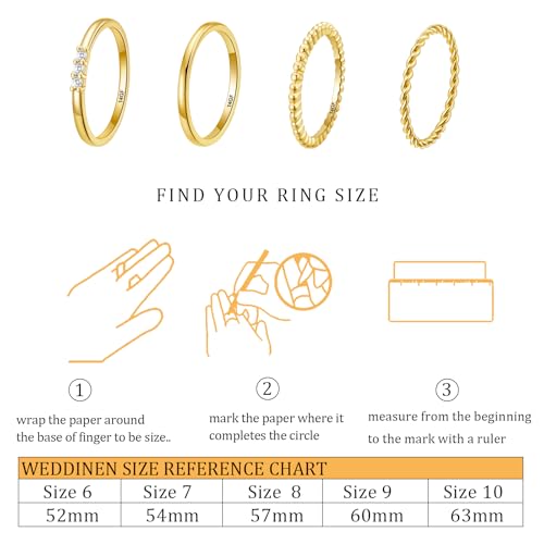 WEDDINEN 4PC Gold Rings for Women, S925 Sterling Silver 14k Gold Filled Plated Stackable Thin Thumb Ring Set Cubic Zirconia Dainty Stack Gold Knuckle Rings Set Size 6-10 - color: Gold, size: 8
