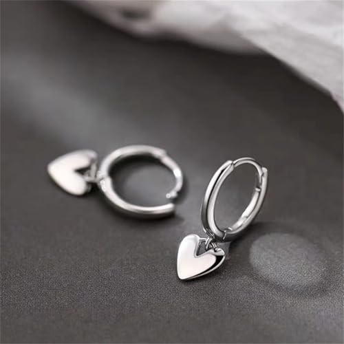 Cute Heart Love Dangle Drop Cartilage Small Huggie Hoop Earrings for Women Minimalist S925 Sterling Silver Charm Dangling Cuff Sleeper Hoops Dainty Hypoallergenic Jewelry