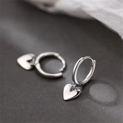 Cute Heart Love Dangle Drop Cartilage Small Huggie Hoop Earrings for Women Minimalist S925 Sterling Silver Charm Dangling Cuff Sleeper Hoops Dainty Hypoallergenic Jewelry