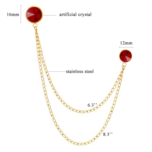 HAWSON Birthstone Brooch Pin for Men with Hanging Chain & Crystal, Mens Gold Tone Lapel Pin for Wedding/Birthday/Party Dress Suits Accessories - color: October Pink