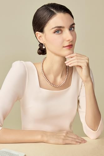 BABEYOND Round Imitation Pearl Necklace Wedding Pearl Necklace for Brides - color: Apricotn, size: 8mm