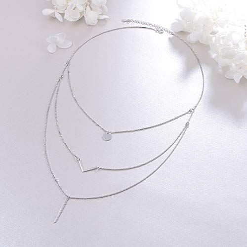 DAOCHONG S925 Sterling Silver Triple Layer Pendant Choker Necklace for Women 16"+2" - style: 3 Multilayer Layered