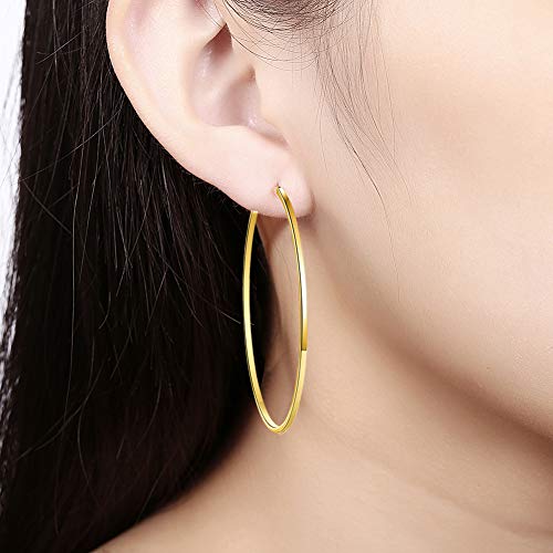 Gold Hoop Earrings,18K Gold Plated Rounded Hoops Earrings for Women - color: Yellow-Gold-50mm