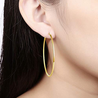 Gold Hoop Earrings,18K Gold Plated Rounded Hoops Earrings for Women - color: Yellow-Gold-50mm
