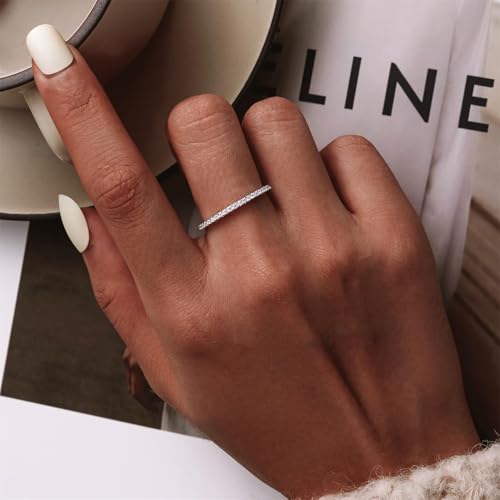 HONGRUI Valentine Thin Band Eternity Rings Gold Plating Cubic Zirconia Egagement 1.4mm Rings Wedding Anniversary Christmas Stackable Ring For Women jewelry Gifts - color: Silver