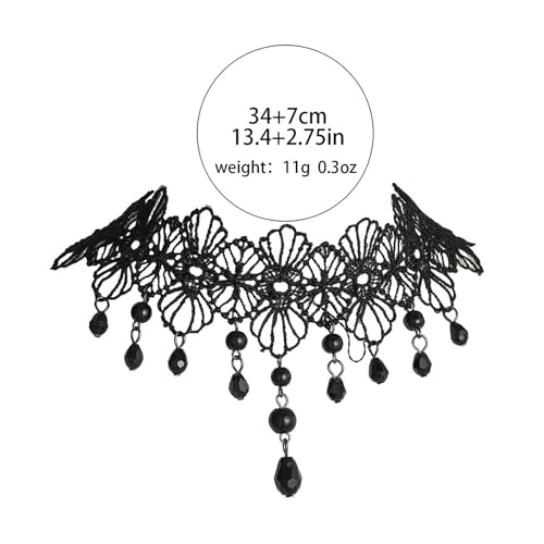 Wide Black Lace Choker Necklace Gothic Lace Pearl Tassel Necklace Short Hollow Flower Tattoo Necklaces Waterdrop Rhinestone Necklaces Halloween Wedding Party Jewelry - style: Style1