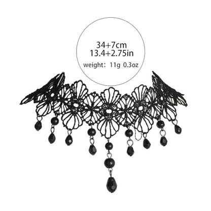Wide Black Lace Choker Necklace Gothic Lace Pearl Tassel Necklace Short Hollow Flower Tattoo Necklaces Waterdrop Rhinestone Necklaces Halloween Wedding Party Jewelry - style: Style1