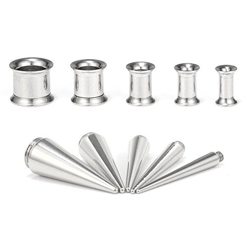 Unisex 2 in 1 Stainless Steel Screw Fit Interchangeable Taper Plug Piercing Ear Tunnel Stretcher Expander 6G 4G 2G 0G 00G Gauge - style: Mix Sizes