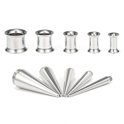 Unisex 2 in 1 Stainless Steel Screw Fit Interchangeable Taper Plug Piercing Ear Tunnel Stretcher Expander 6G 4G 2G 0G 00G Gauge - style: Mix Sizes