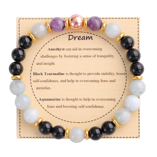 KSQS Healing Stone Bead Bracelet for Women, Natural Gemstones Balance Protection Bracelet, Spiritual Crystal Beads Bracelet Anxiety Relief with Meaning Card - color: Dream