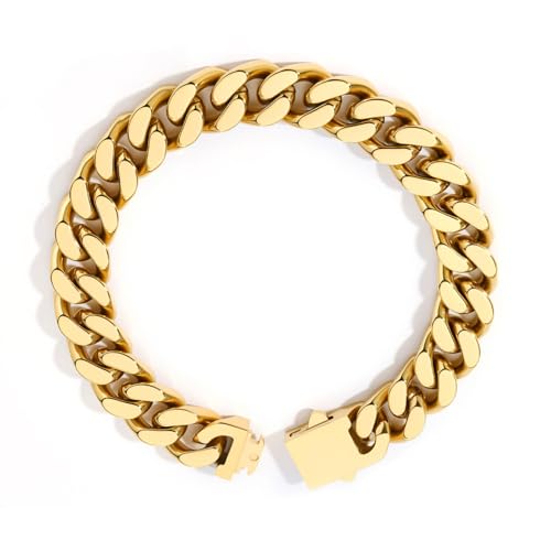 Cuban Link Bracelet for Men&Women, 9/11/13mm Width 7.5/8.5 Inch Length, 18K Gold Plated Stainless Steel Miami Cuban Hand Chain Wrist Bracelets,No Tarnish& Durable Hip Hop Jewelry - color: Gold, size: W11mm-L7.5inches