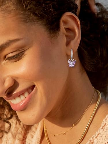 Bestyle Gold Butterfly Earrings for Women, Dainty Cute Birthstone Studs Hypoallergenic Jewelry, Great Birthday Gift - style: 06.June (Alexandrite)-DANGLE