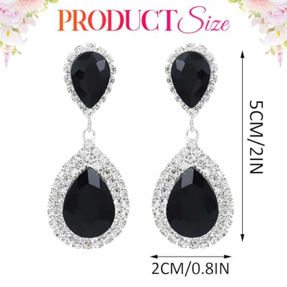 Unicra Silver Rhinestone Teardrop Earrings Crystal Wedding Bridal Dangle Earrings Prom Drop Earrings for Women and Brides - color: Black