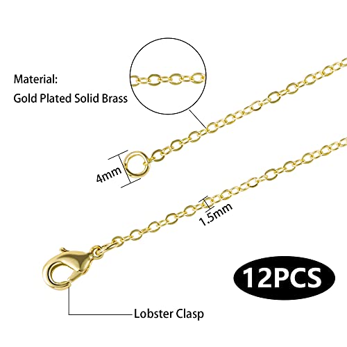 Wholesale 12 PCS Gold Plated Brass Flat Cable Chain (18 Inch(1.5MM)) | Finished Necklace Chains Bulk for Jewelry Making - color: Gold, size: 18 inch-0.059 inch