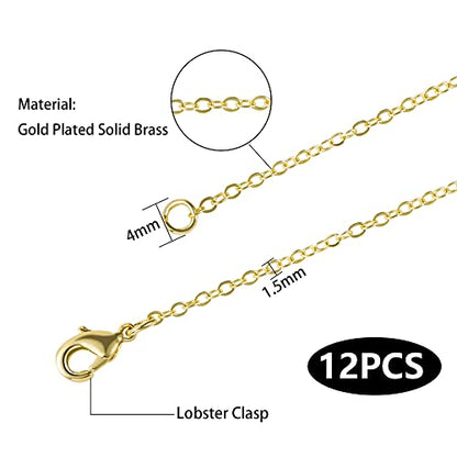 Wholesale 12 PCS Gold Plated Brass Flat Cable Chain (18 Inch(1.5MM)) | Finished Necklace Chains Bulk for Jewelry Making - color: Gold, size: 18 inch-0.059 inch
