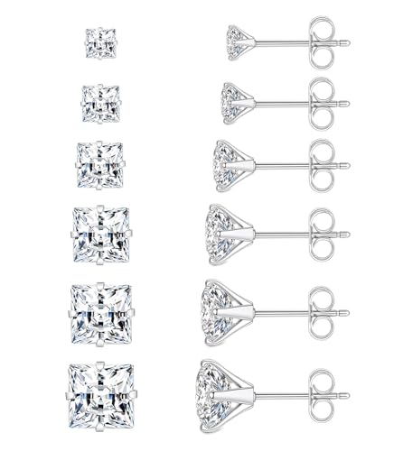 20G Hypoallergenic Surgical Steel Square Pearl Ball CZ Flat Back Stud Earrings for Sensitive Ear, Lightweight Shiny Earrings Studs for Helix Tragus Cartilage Multiple Piercing - color: Silver-C