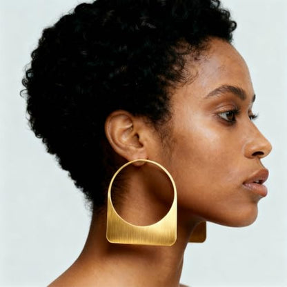 Large Earrings for Women Statement, Chunky Hoop 14k Gold Plated Big Geometric Hollow Brushed Metal Drop Dangle Studs Stainless Steel Jewelry for Womens Gift Christmas - color: Gold