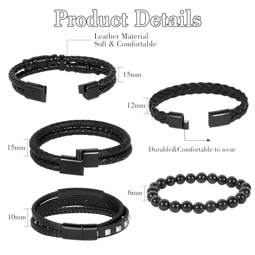 6-12PCS Braided Faux Leather Bracelet Punk Cuff Wrap Bracelets for Men Women Adjustable - color: E3:5PCS
